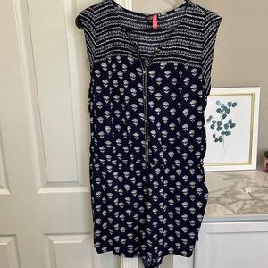 LOFT navy and white floral print sleeveless romper